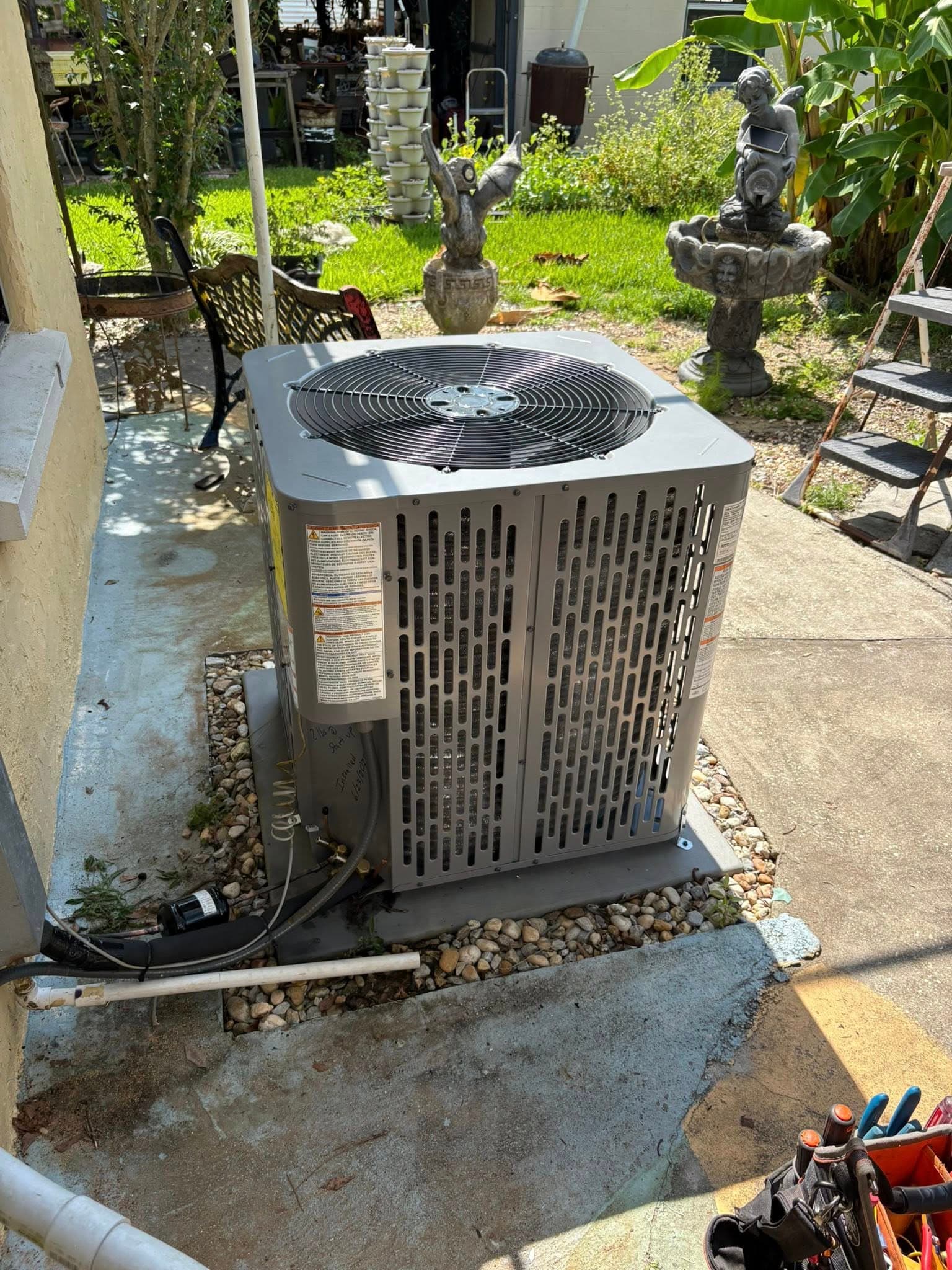 Variable-speed heat pump installation — Panama City Beach two-story home with salt-air protection